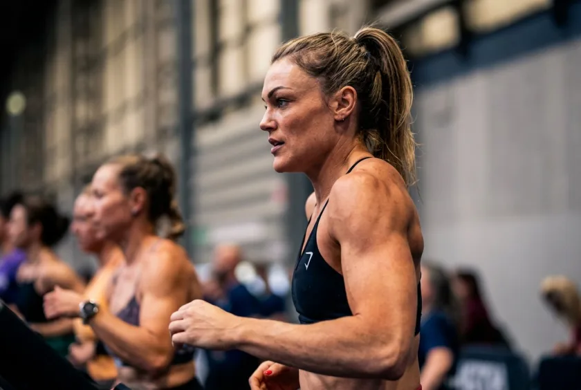 Emma Brooks running on a treadmill during a gym event